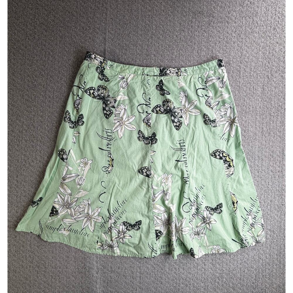 Ann Taylor LOFT Sz 12P Floral Butterfly Skirt Mint Green Coastal Cottage